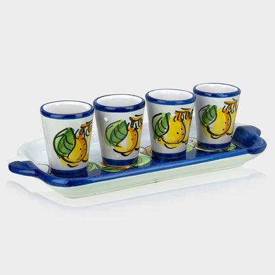 CERAMIC GLASSES AND CERAMIC TRAY, HAND-PAINTED (4 PCS) - Handmadefromitaly.com