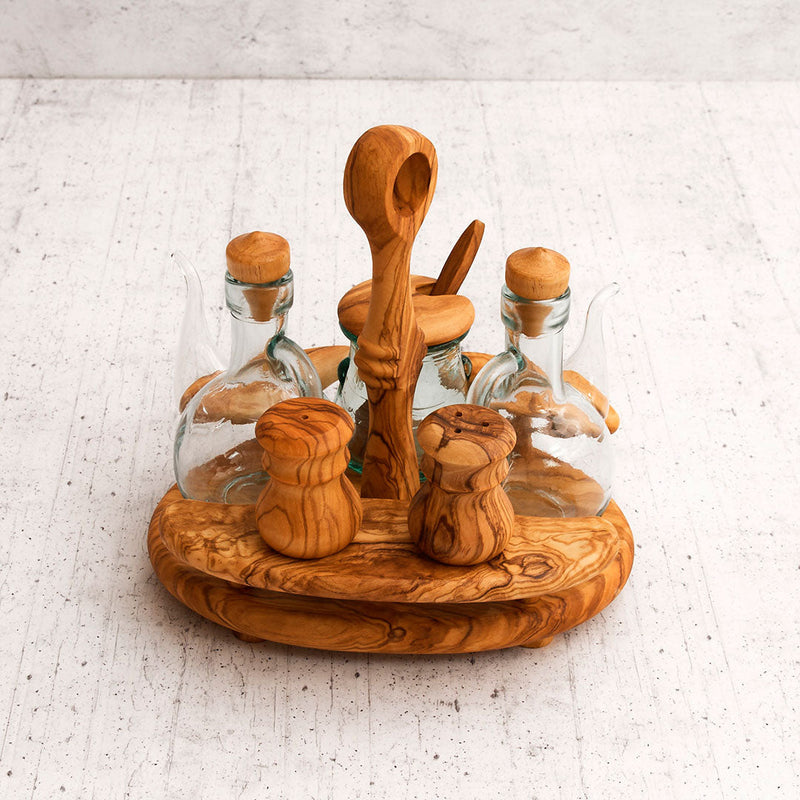 Rustic Olive Wood Oil & Spice Set